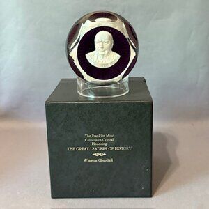 Vintage Winston Churchill Glass Paperweight Franklin Mint Baccarat Cameo Leaders